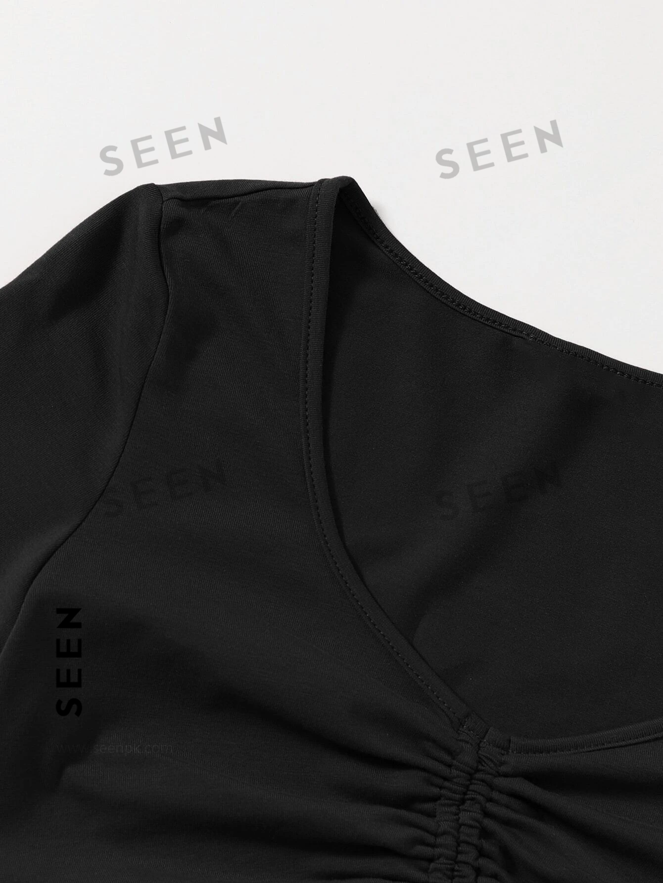 Solid Drawstring Ruched Tee