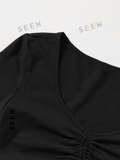 Solid Drawstring Ruched Tee