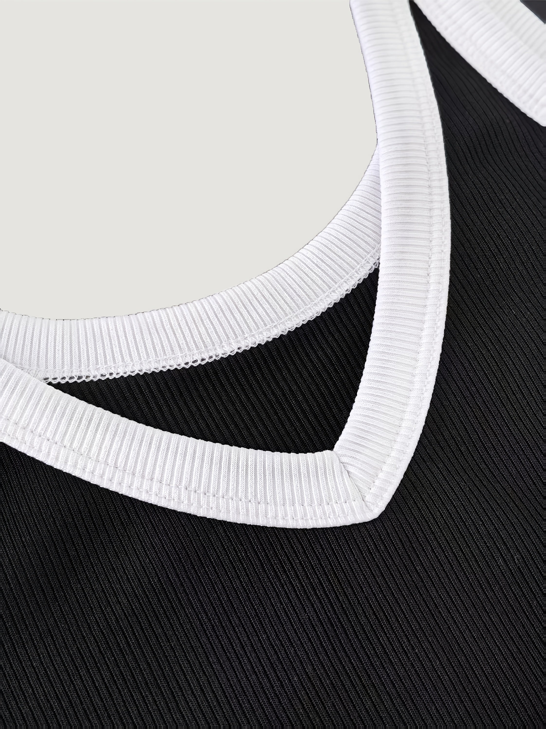 Slim Fit Stretch V-Neck Cropped Top with Contrast Trim
