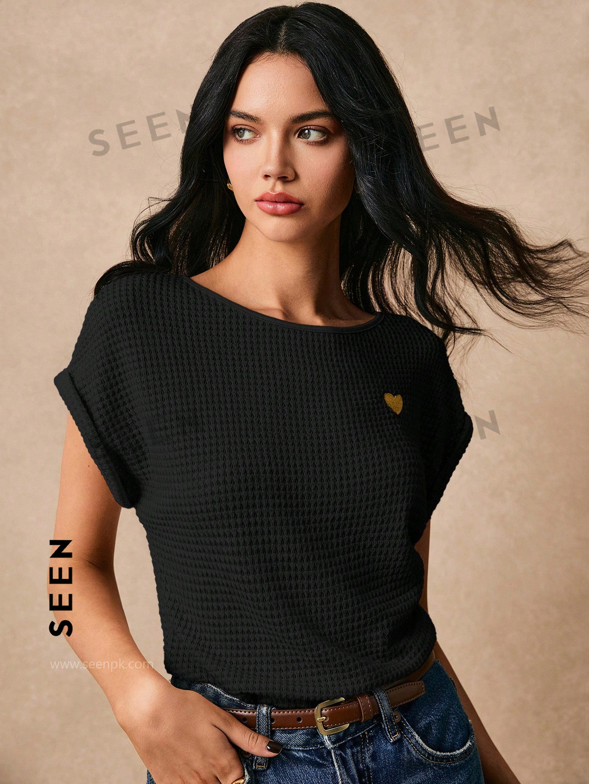 Women's Boho Heart Embroidered Batwing Tee