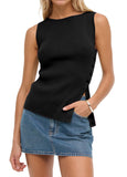 Sleeveless Button Knit Tank Top