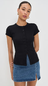 Flash Sale | Ribbed Knit Cardigan - Stylish Solid Color T-Shirt with Full-Button Front and Ribbed Detailing, Perfect for Casual Wear