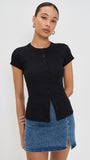 Ribbed Knit Cardigan - Stylish Solid Color T-Shirt with Full-Button Front and Ribbed Detailing, Perfect for Casual Wear