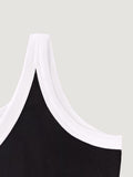 Slim Fit Stretch V-Neck Cropped Top with Contrast Trim