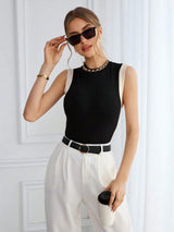 Color Block Knit Casual Round Neck Tank Top