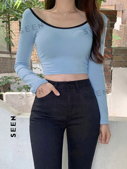 Women's Contrast Trim Short Cropped T-shirt