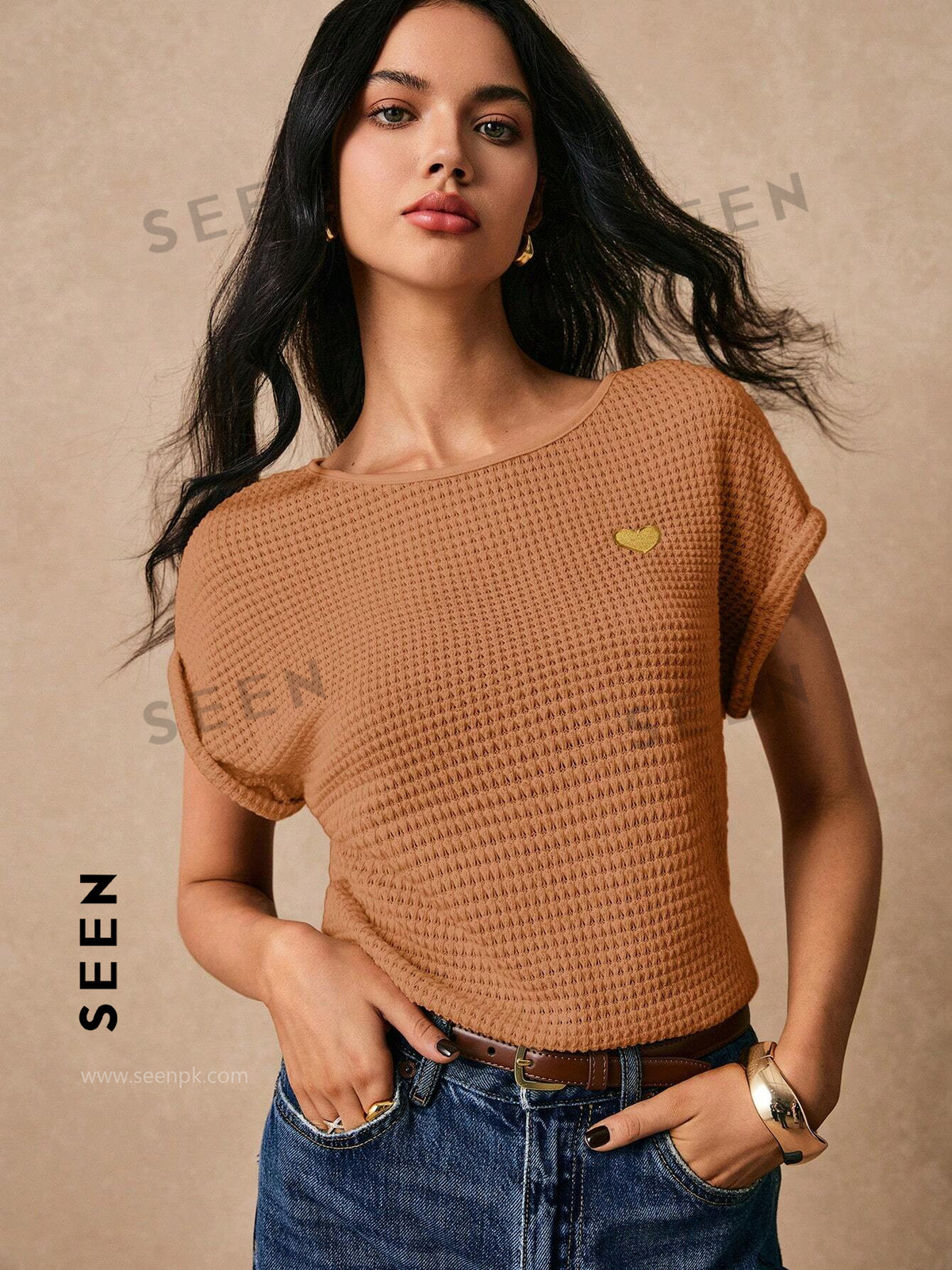 Women's Boho Heart Embroidered Batwing Tee
