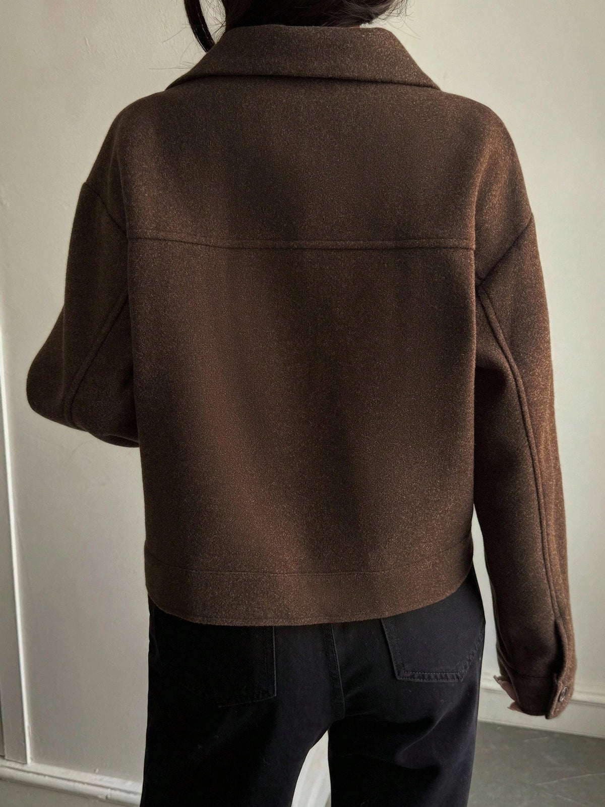 Women's Brown Collared Zip-Up Jacket with Large Pockets