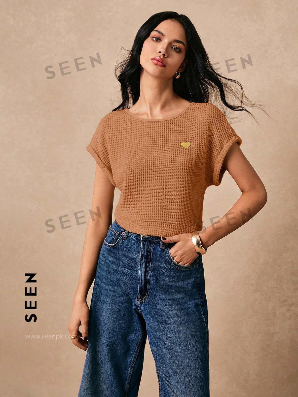 Women's Boho Heart Embroidered Batwing Tee