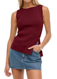 Sleeveless Button Knit Tank Top
