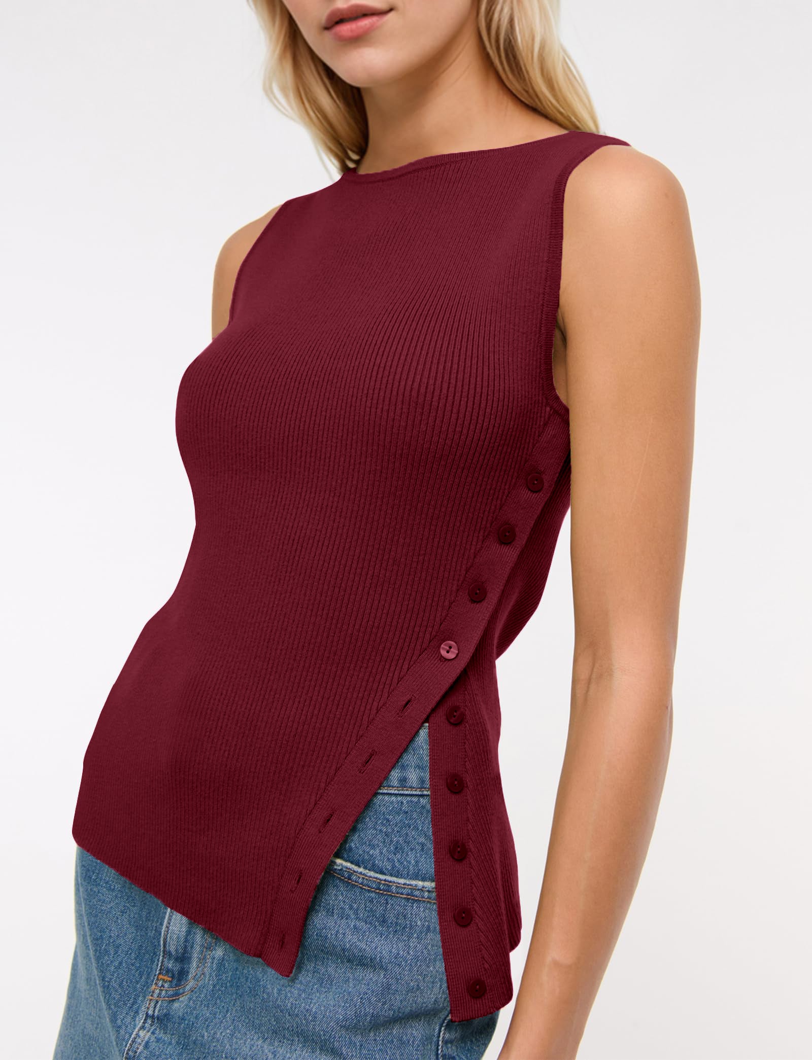 Sleeveless Button Knit Tank Top
