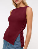 Sleeveless Button Knit Tank Top