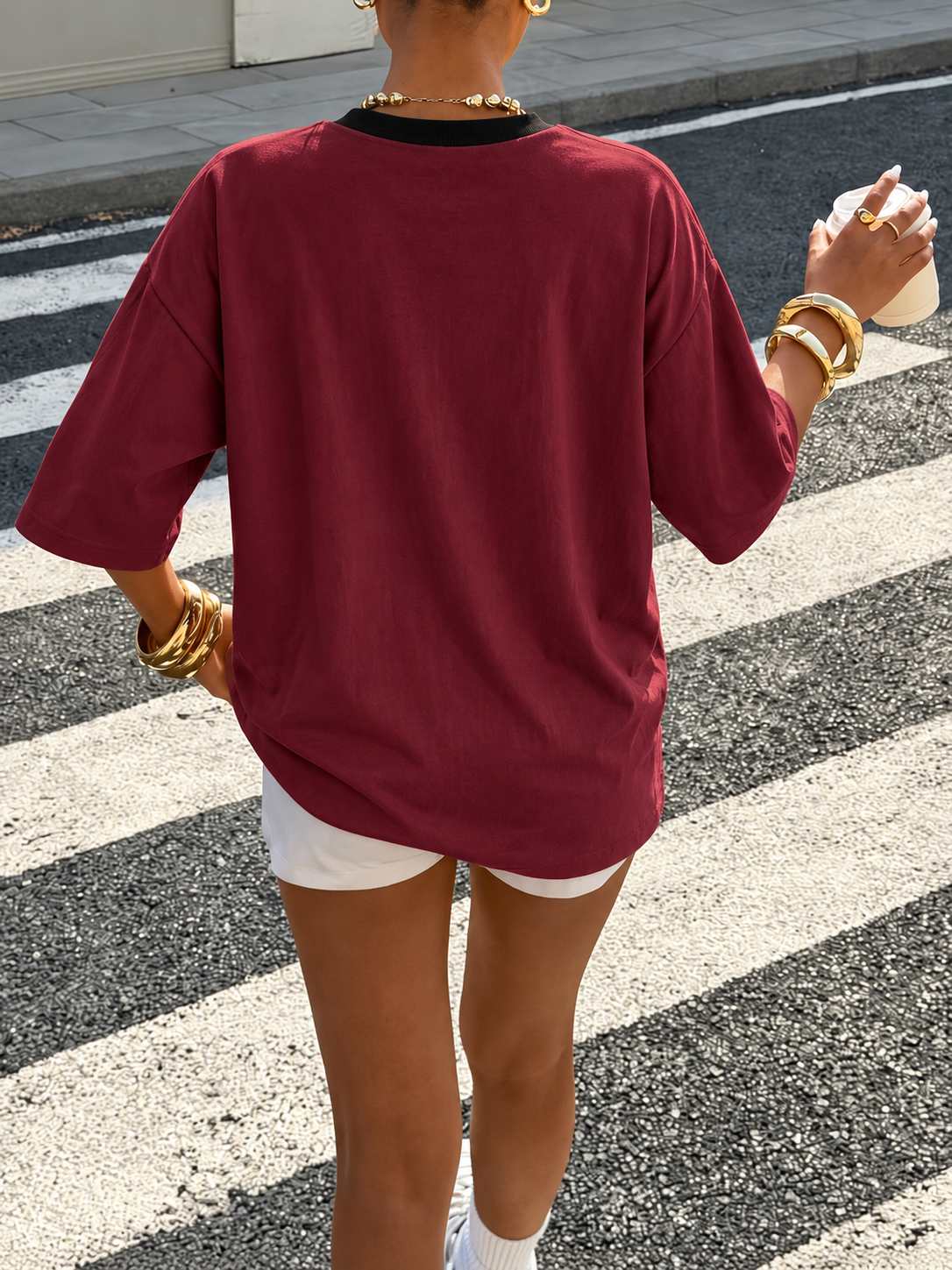 Women's Plant-Print Drop-Shoulder Loose-Fit T-Shirt