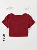 Solid Drawstring Ruched Tee