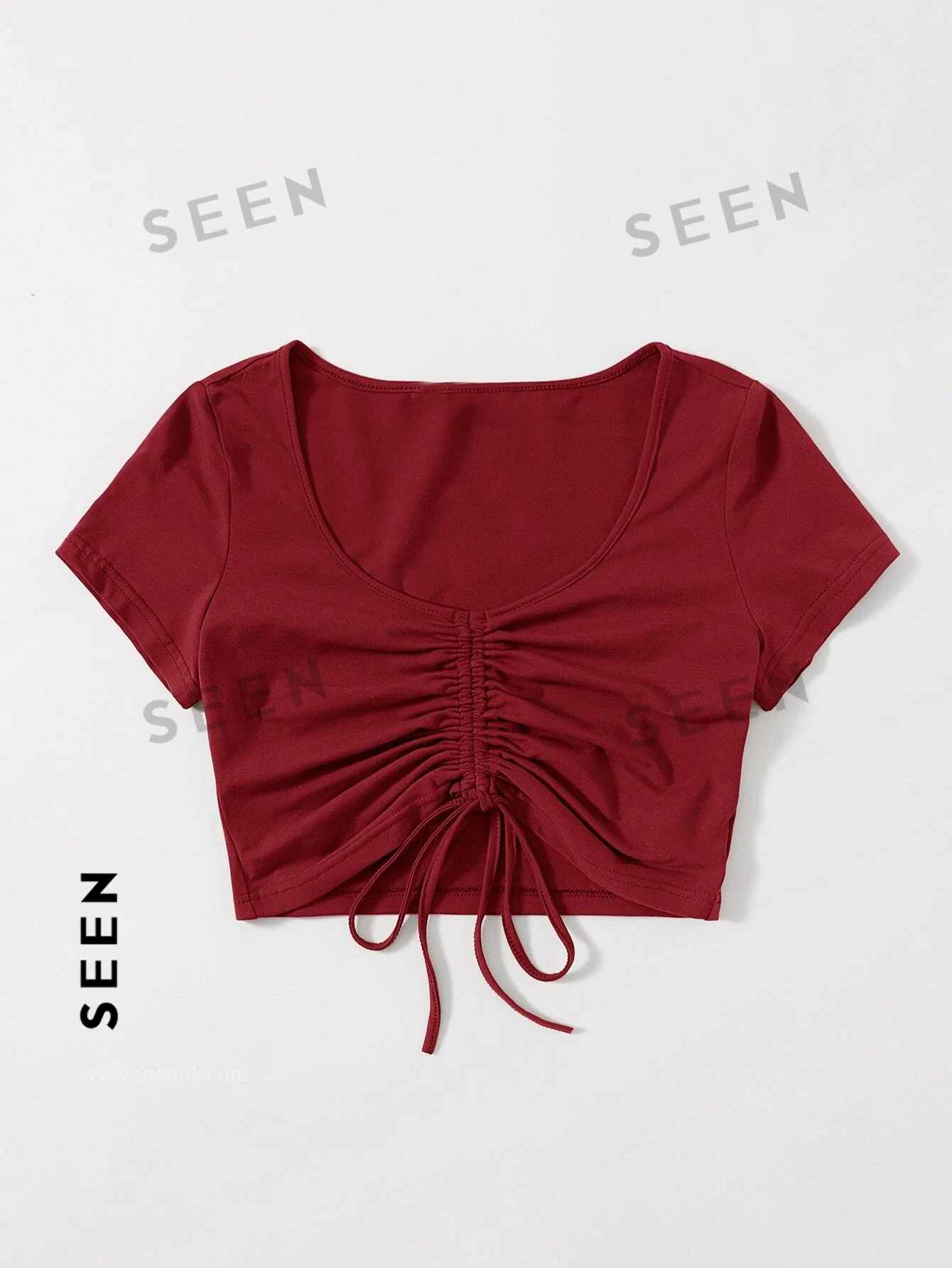 Solid Drawstring Ruched Tee