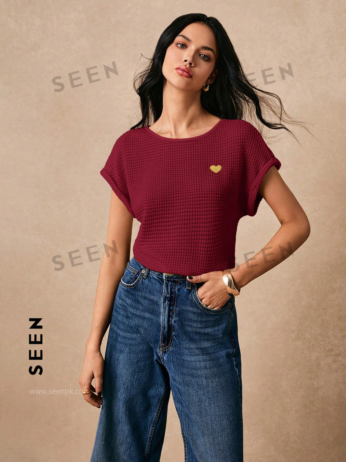 Women's Boho Heart Embroidered Batwing Tee