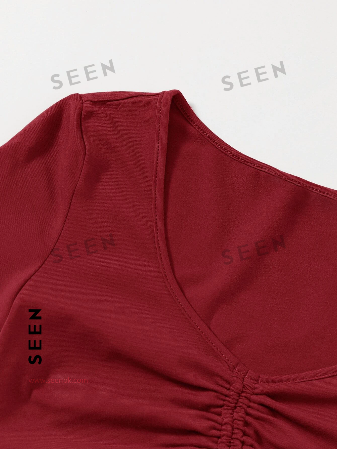 Solid Drawstring Ruched Tee