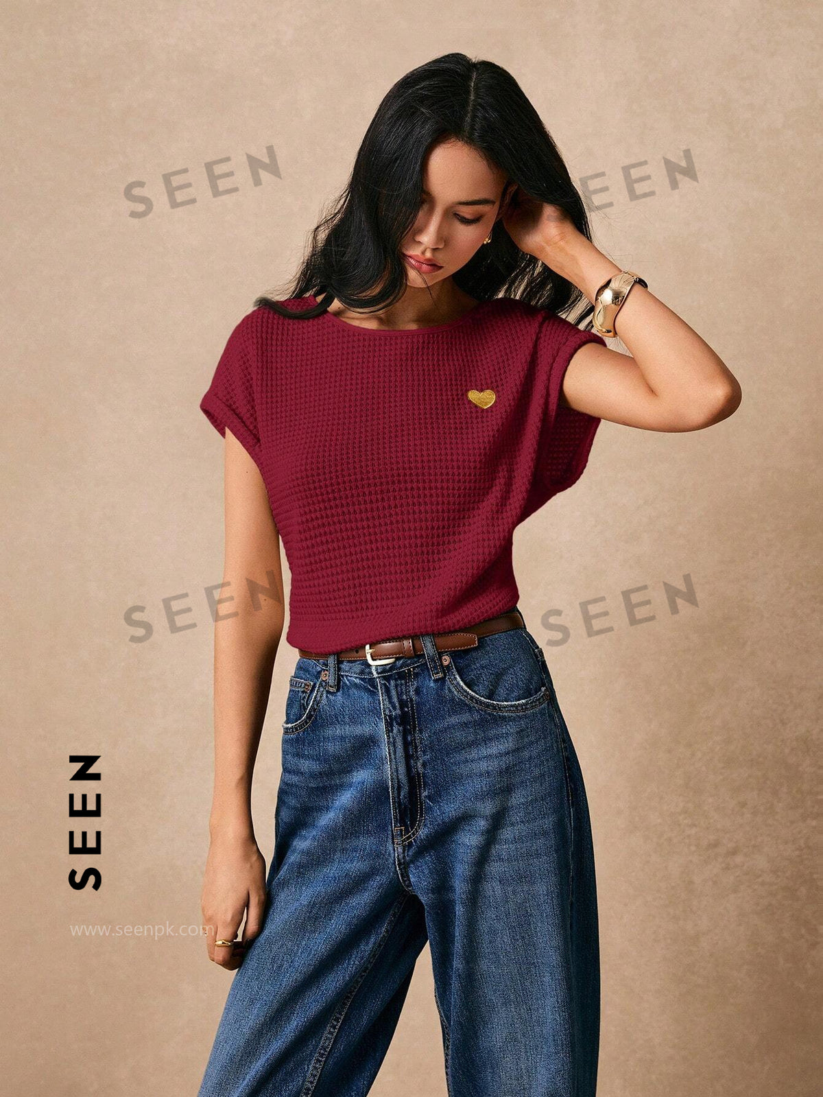 Women's Boho Heart Embroidered Batwing Tee