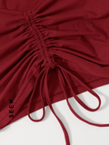 Solid Drawstring Ruched Tee