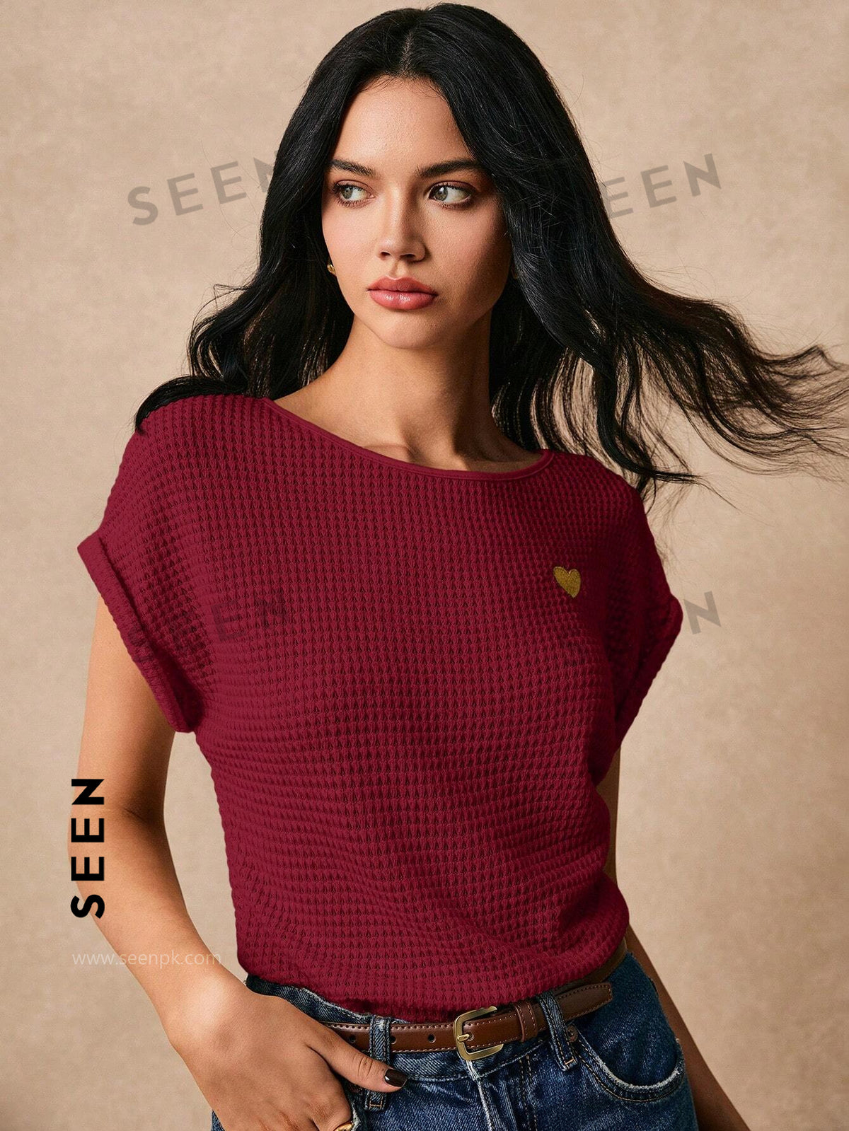 Women's Boho Heart Embroidered Batwing Tee