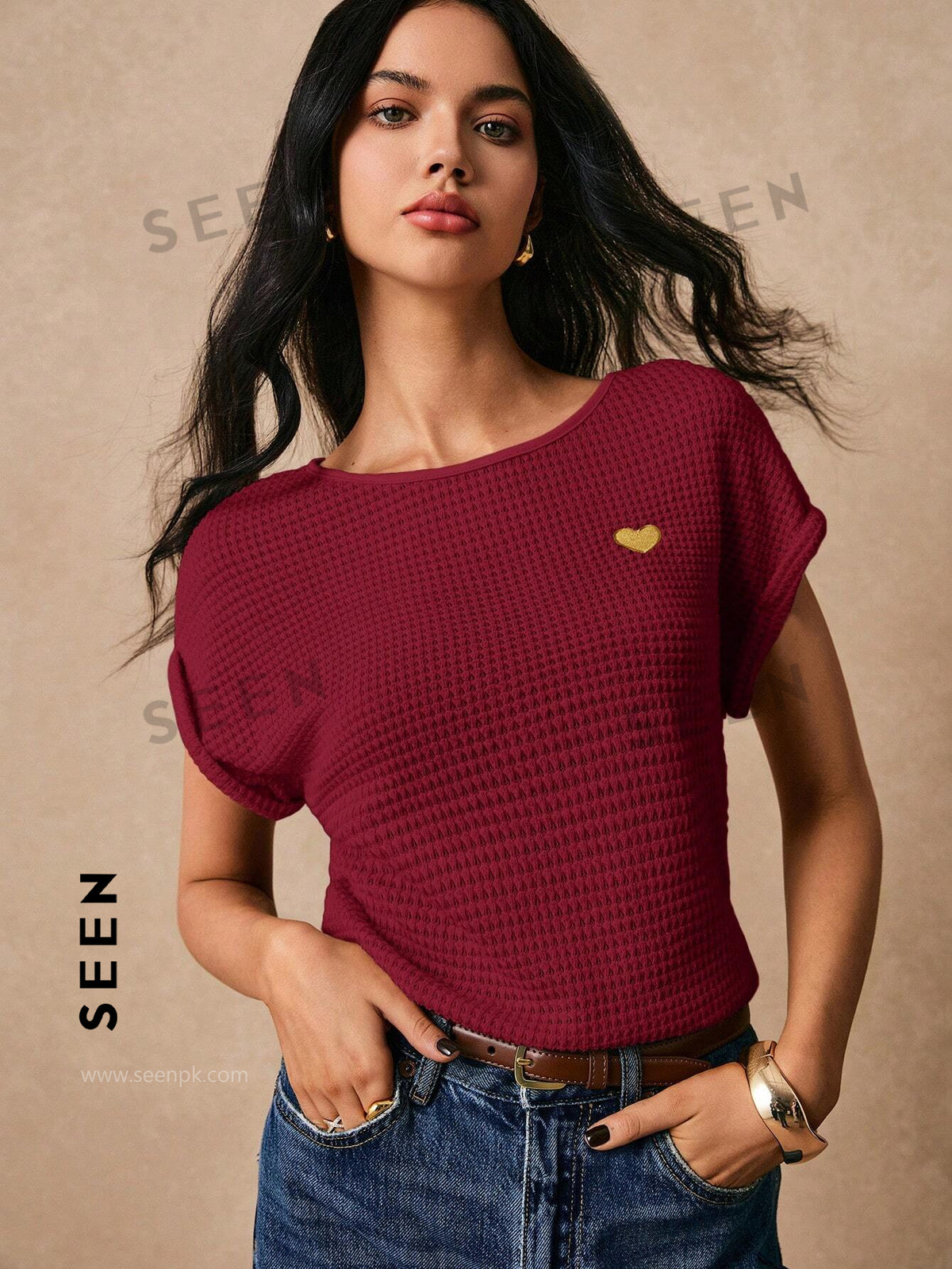 Women's Boho Heart Embroidered Batwing Tee