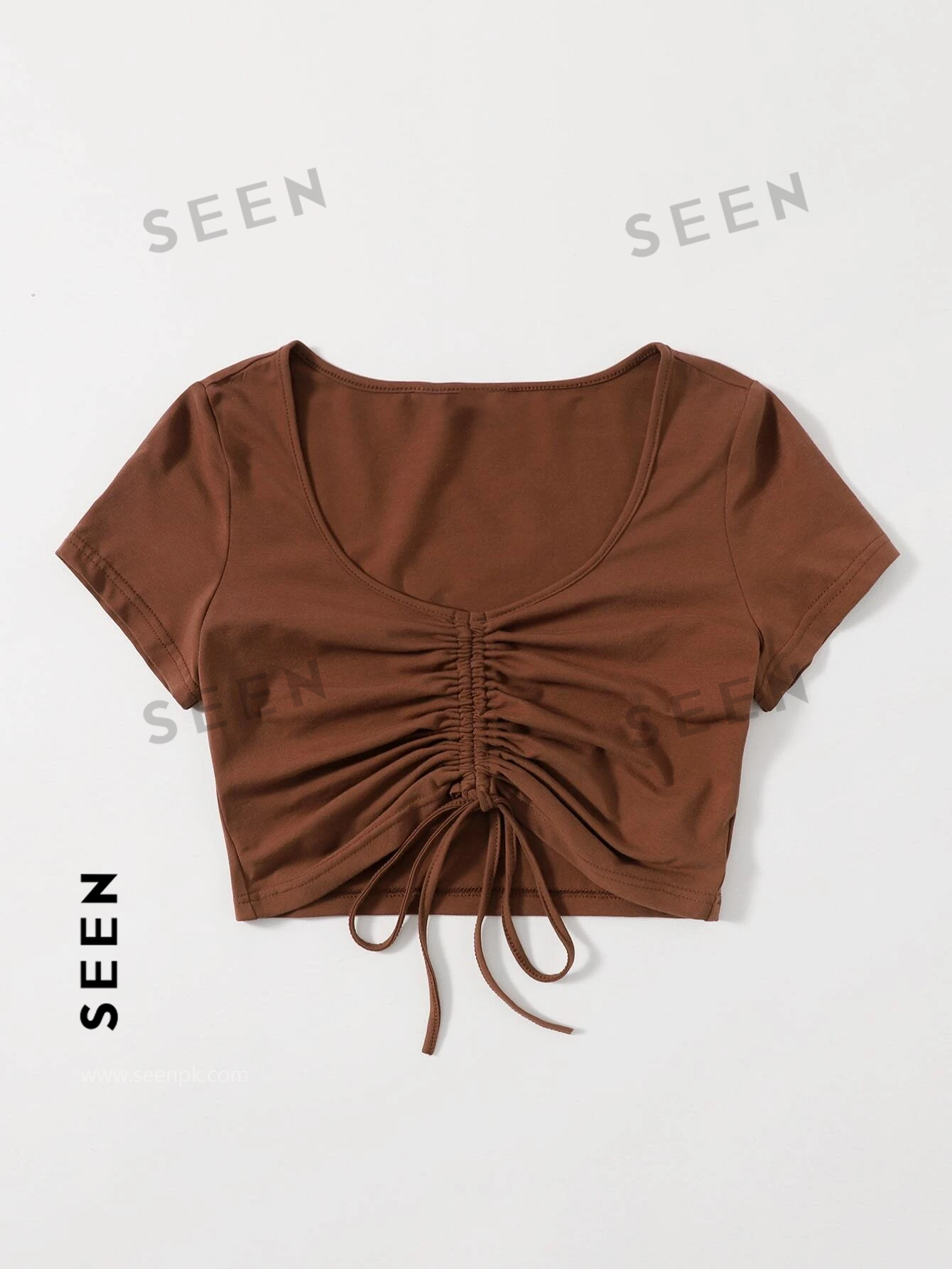 Solid Drawstring Ruched Tee