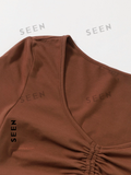 Solid Drawstring Ruched Tee