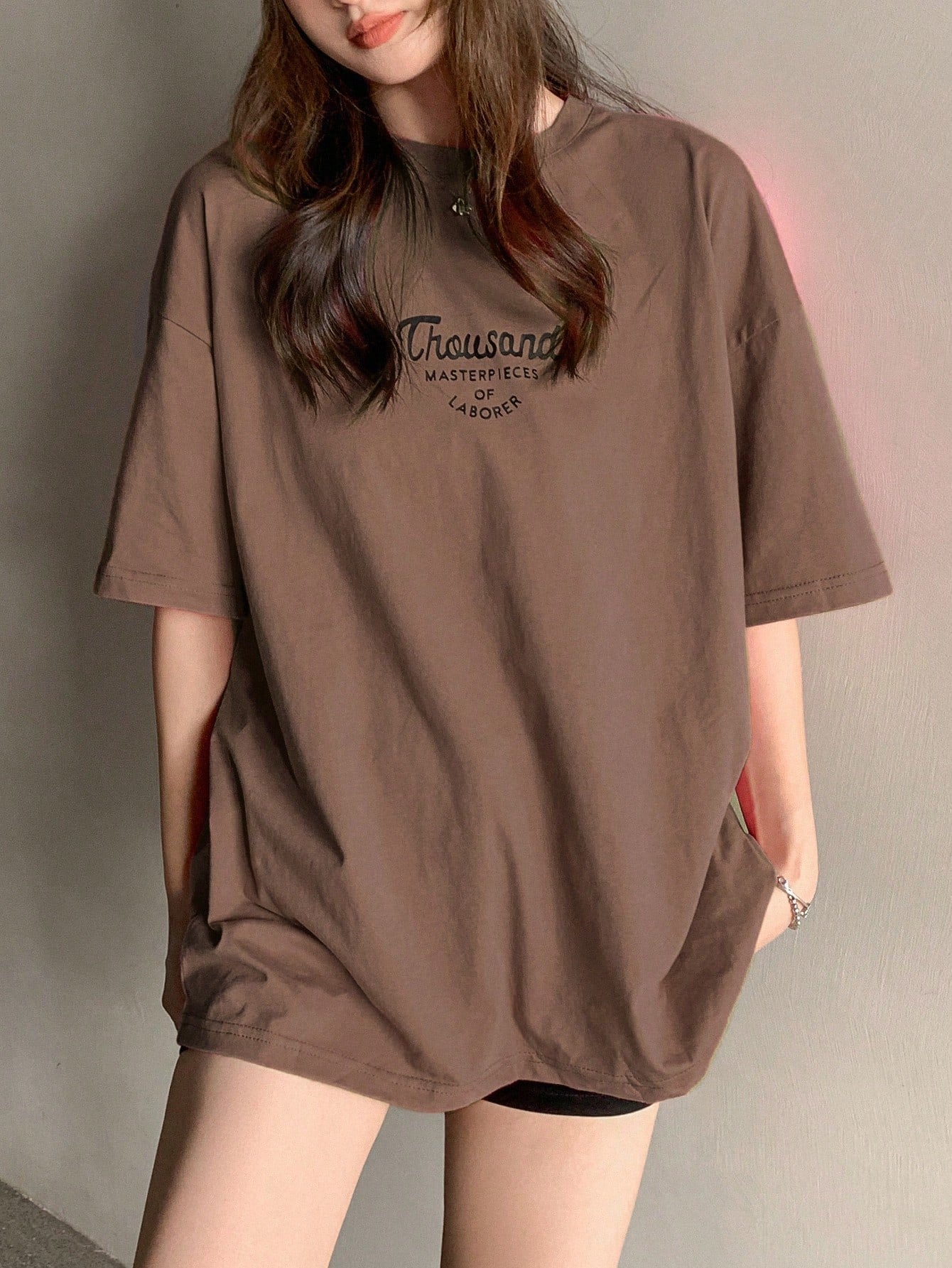 Drop Shoulder Fit Slogan Printed T-Shirt Summer Oversized T-Shirt