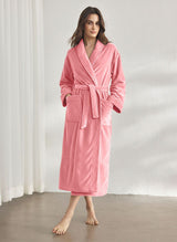 Premium Women's Plush Long Bathrobe - Soft Warm Fleece Robe with Shawl Collar for Spa & Home