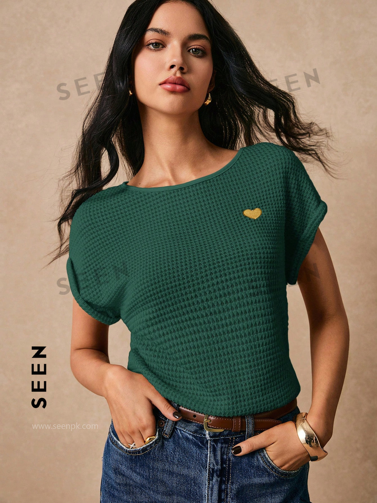 Women's Boho Heart Embroidered Batwing Tee