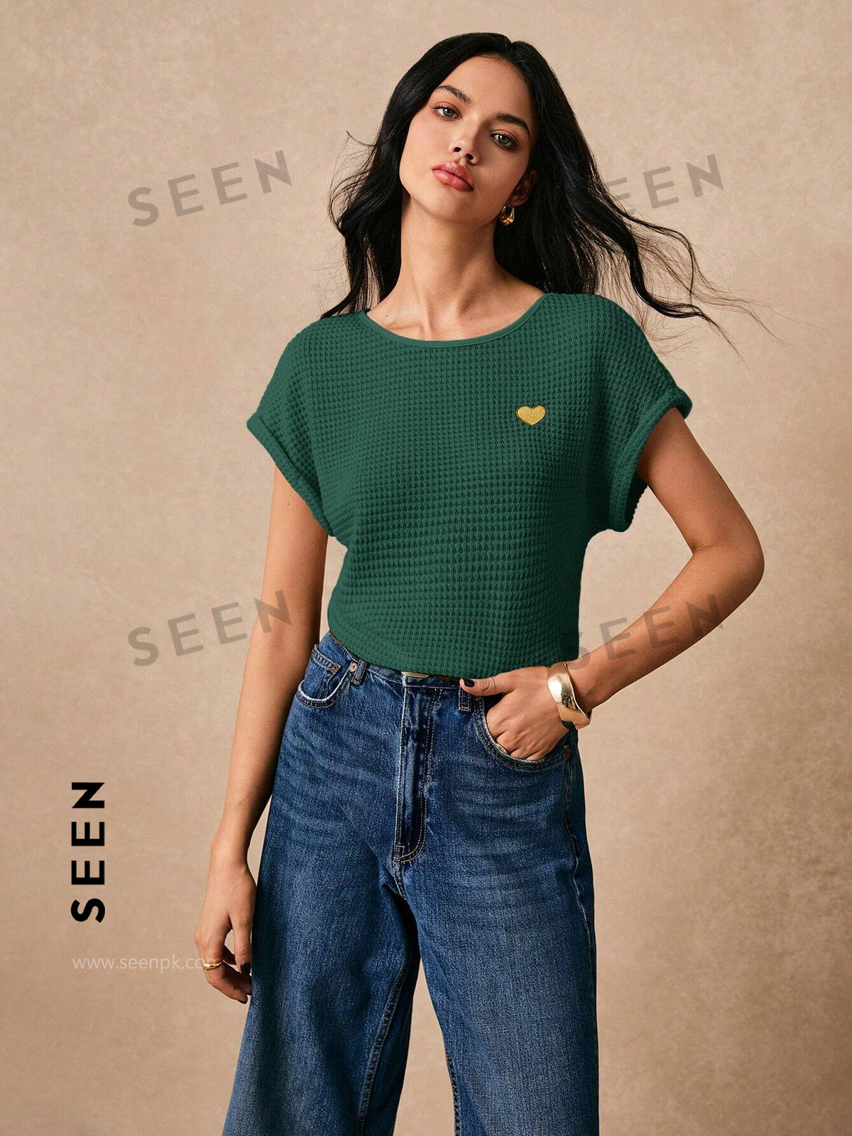 Women's Boho Heart Embroidered Batwing Tee