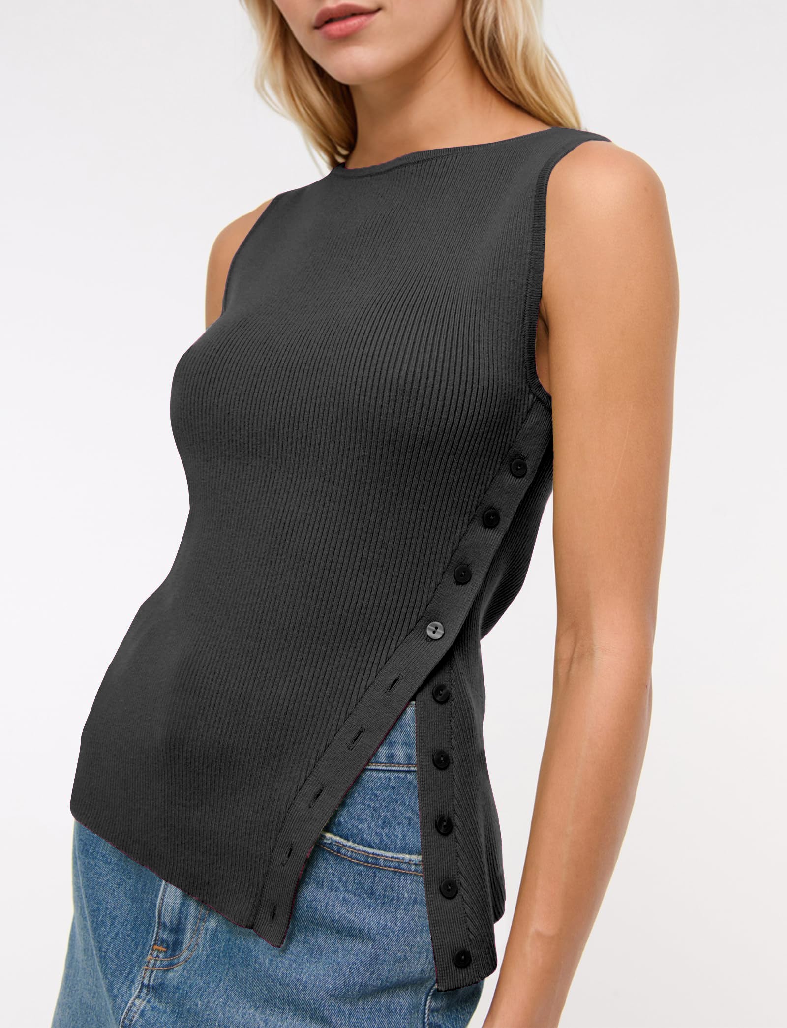 Sleeveless Button Knit Tank Top
