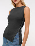 Sleeveless Button Knit Tank Top