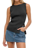 Sleeveless Button Knit Tank Top