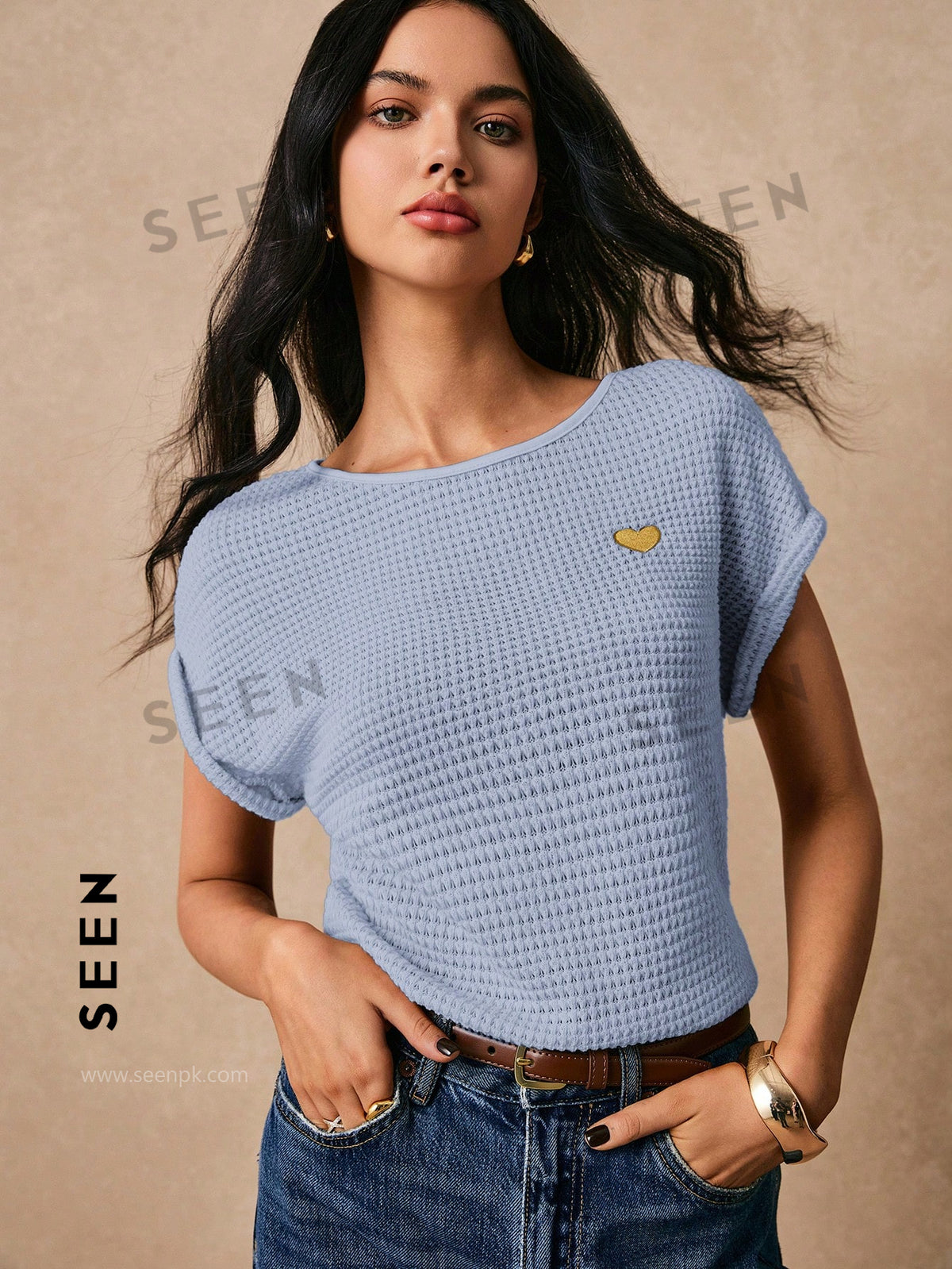 Women's Boho Heart Embroidered Batwing Tee