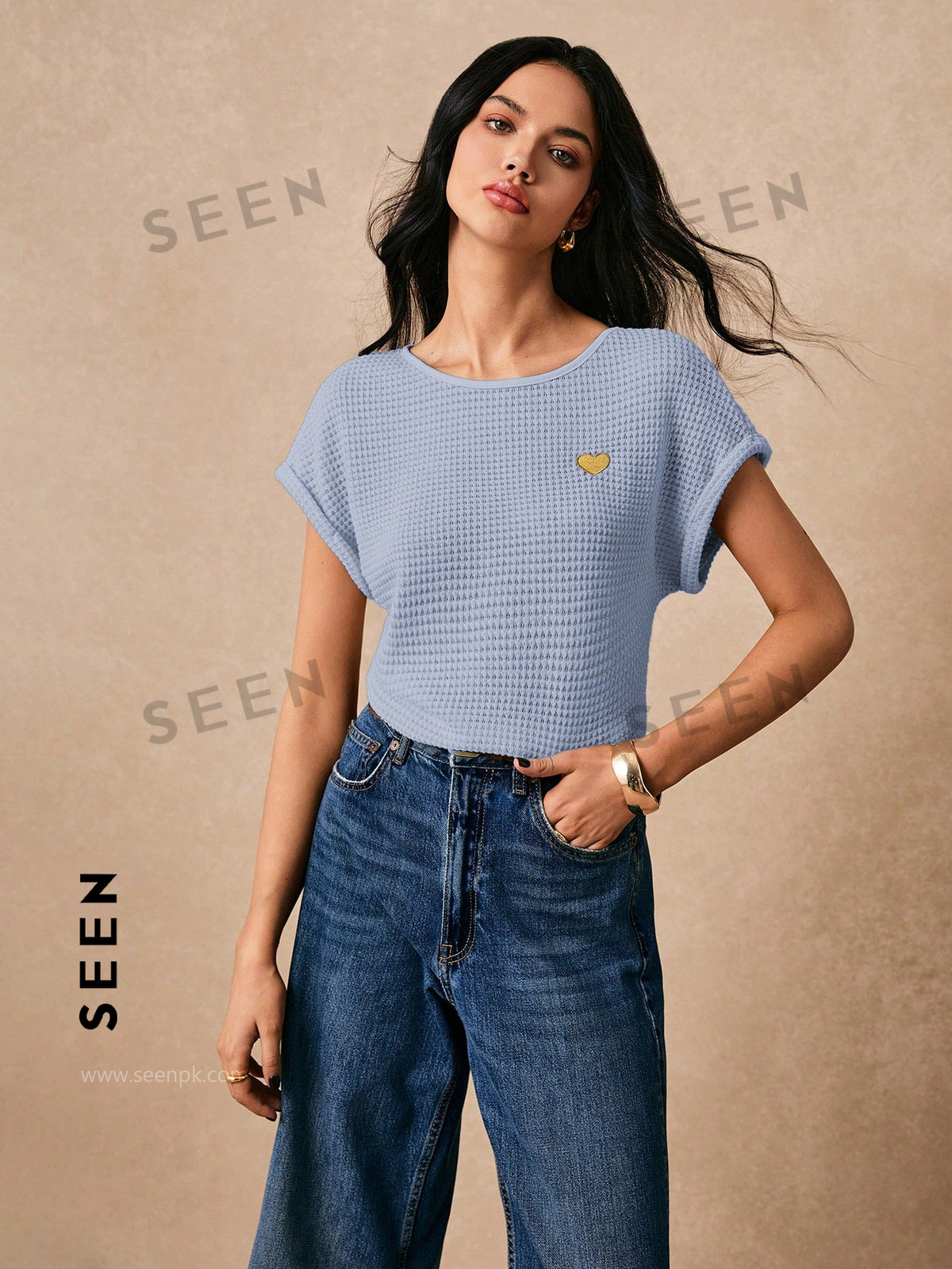 Women's Boho Heart Embroidered Batwing Tee