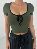 Women's Wrapped Round Neck T-Shirt With Bow Knot