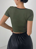 Women's Wrapped Round Neck T-Shirt With Bow Knot