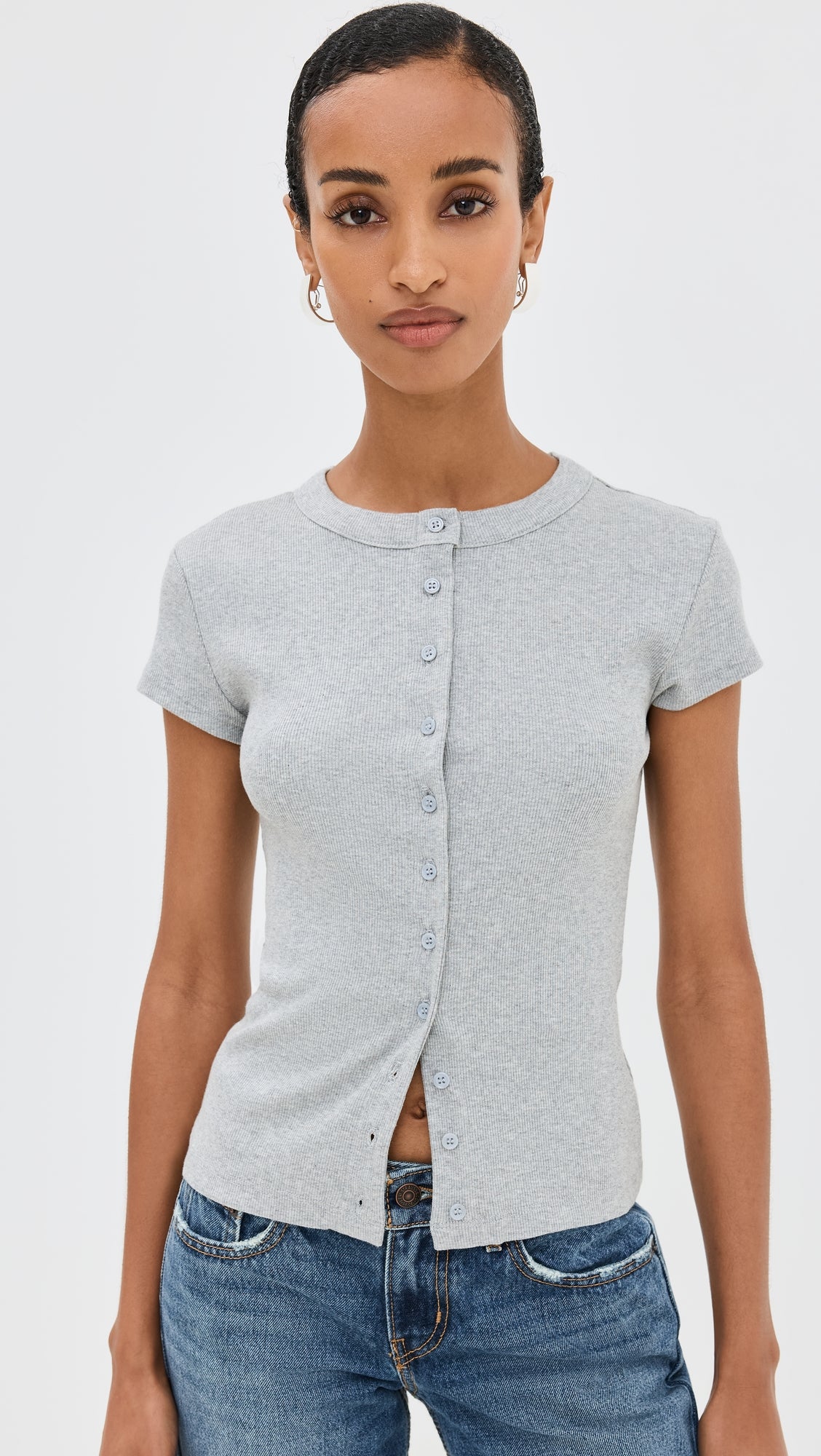 Ribbed Knit Cardigan - Stylish Solid Color T-Shirt with Full-Button Front and Ribbed Detailing, Perfect for Casual Wear
