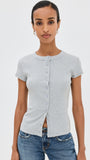 Ribbed Knit Cardigan - Stylish Solid Color T-Shirt with Full-Button Front and Ribbed Detailing, Perfect for Casual Wear