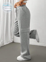 Flap Pocket Side Drawstring Waist Sweatpants