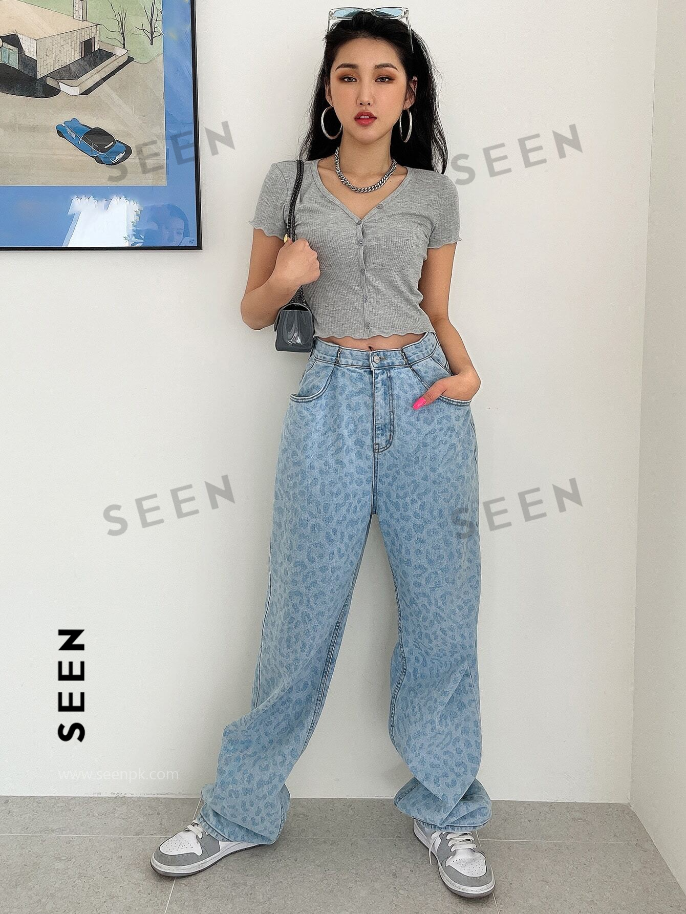 Button Front Rib-knit Crop Tee