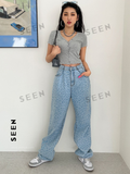 Button Front Rib-knit Crop Tee