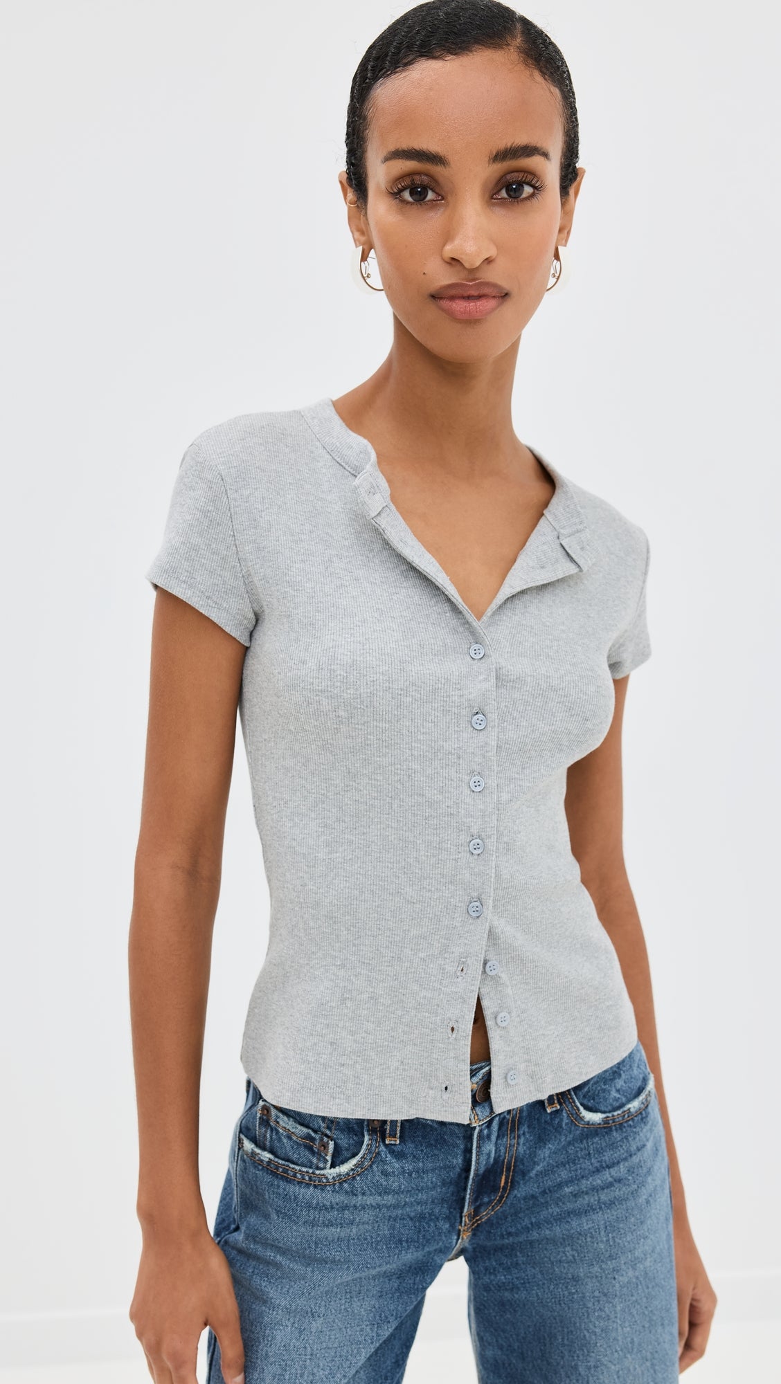 Ribbed Knit Cardigan - Stylish Solid Color T-Shirt with Full-Button Front and Ribbed Detailing, Perfect for Casual Wear