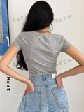 Button Front Rib-knit Crop Tee