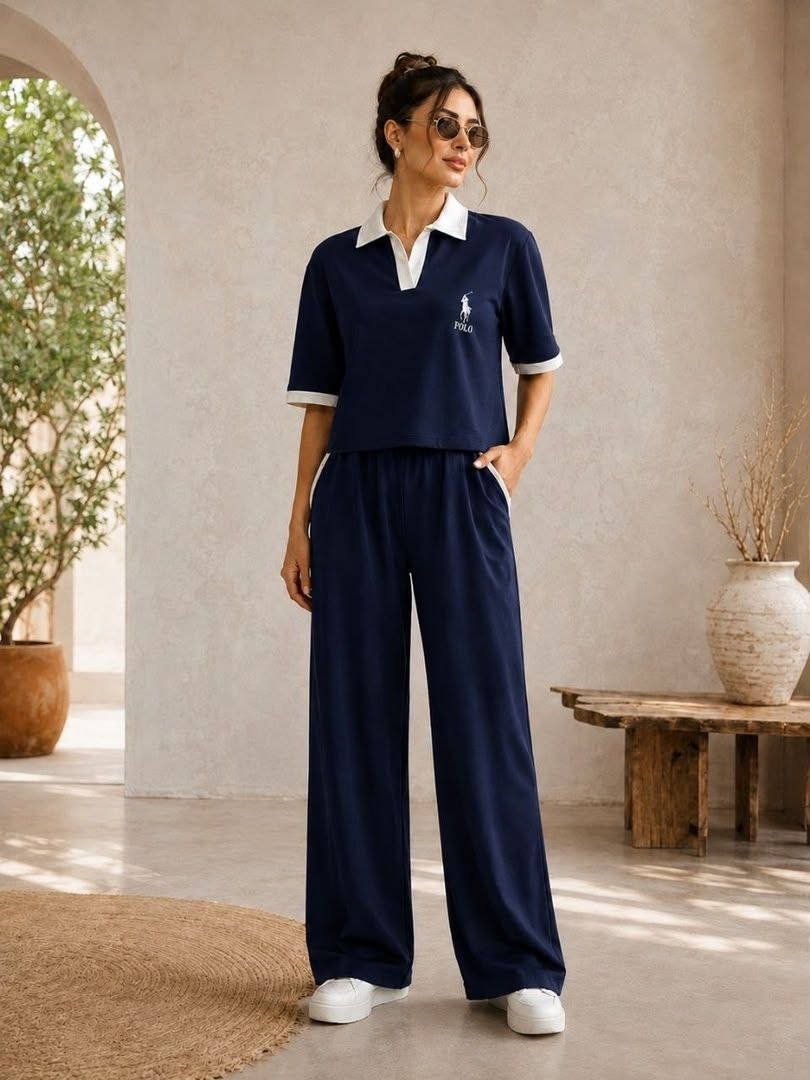 Women's Colourblock Half-Zip Polo & Pants Co-Ord Set
