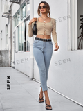 Neck Button Placket Rib-knit Tee