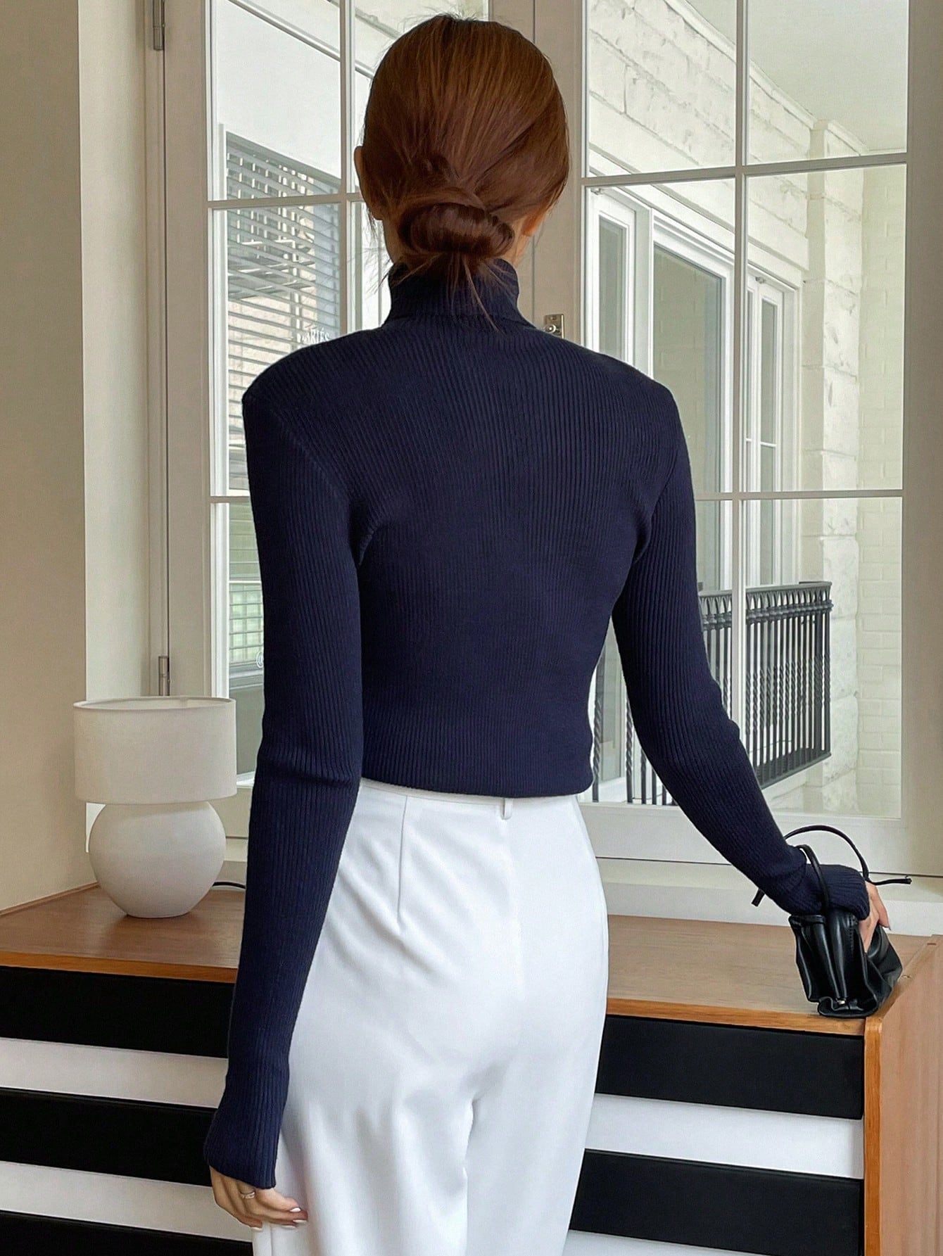 Basic Solid High Neck Long Sleeve Knit Sweater