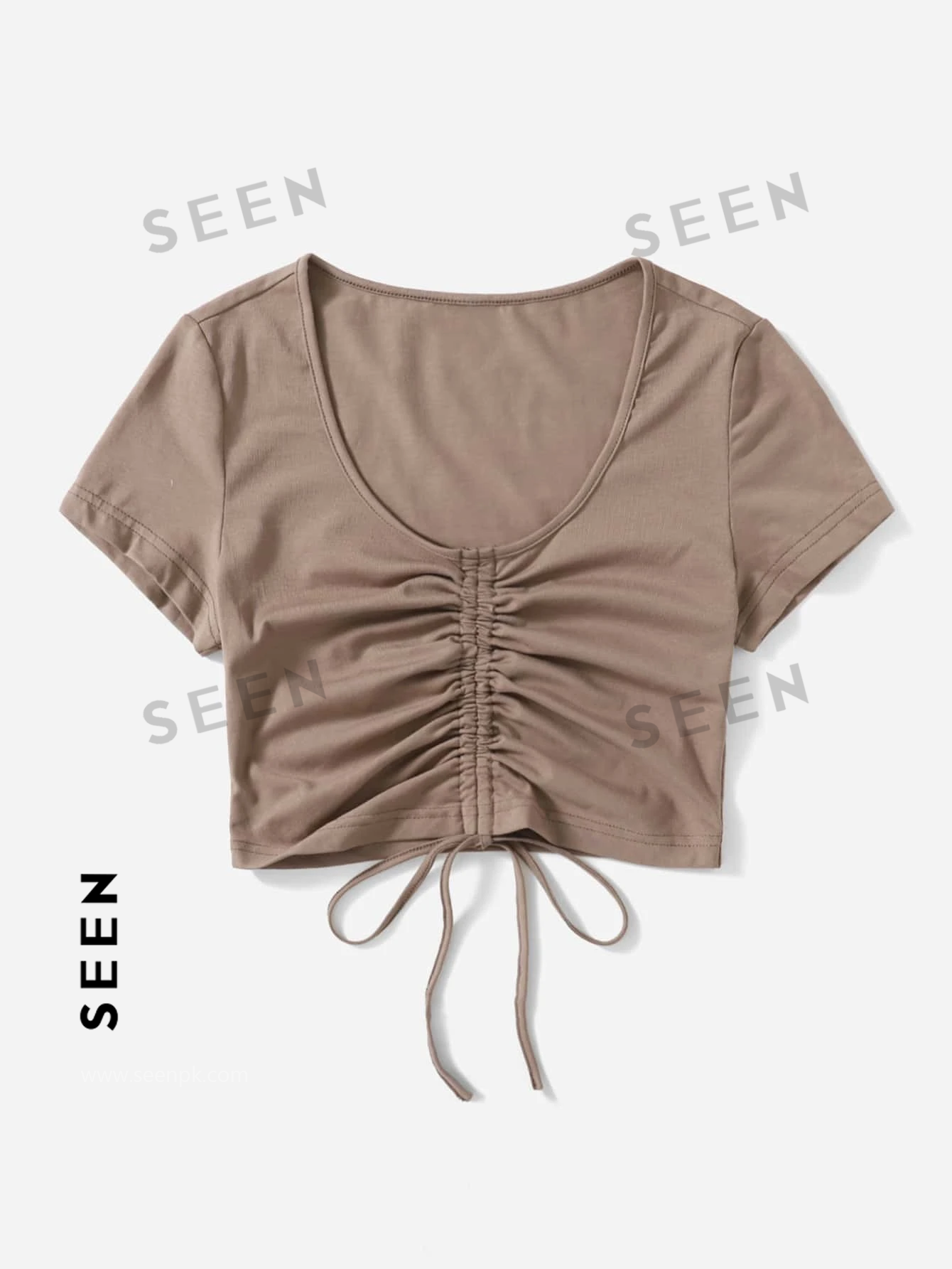 Solid Drawstring Ruched Tee