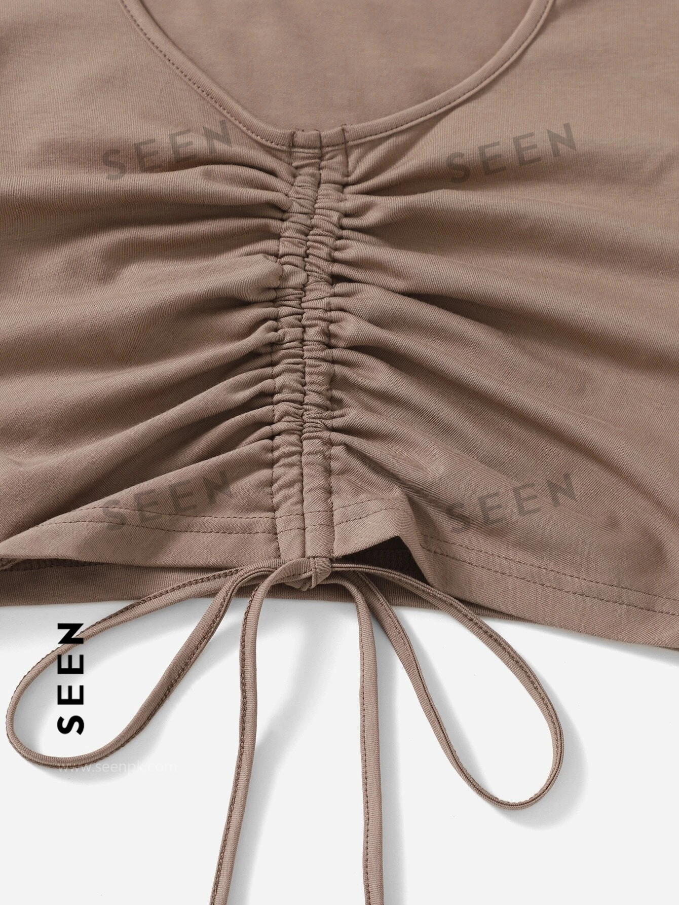 Solid Drawstring Ruched Tee